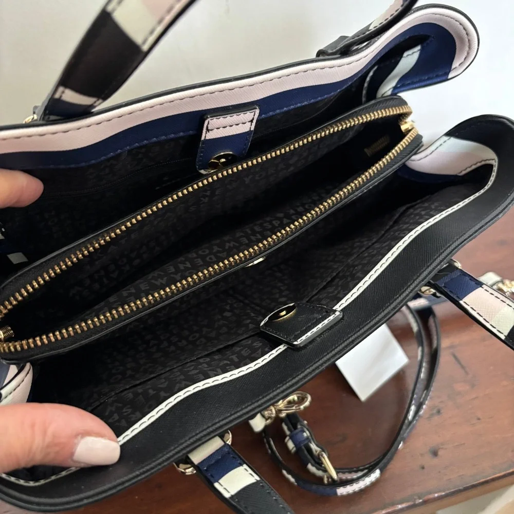 Kate Spade Evangeline Laurel Way Cruise Stripe Satchel Bag Navy Pink Black